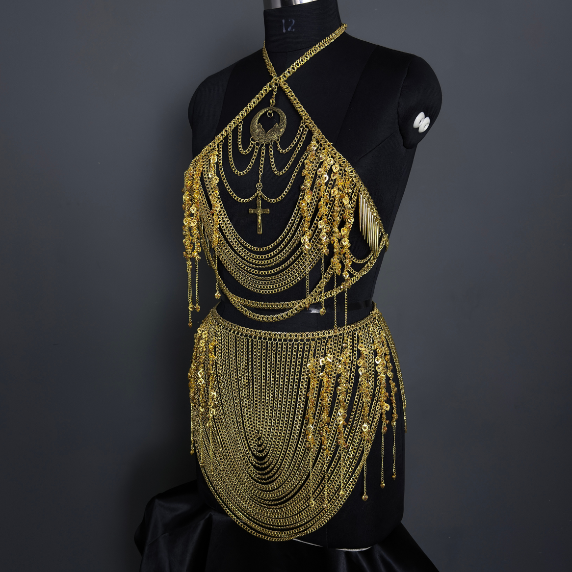 slim fit dress slacks Gold Chain Body Harness with Waist Skirt – Medieval Goddess Chainmail Jewelry for Festival ️ & Cosplay Chainmail Skirt / Xs