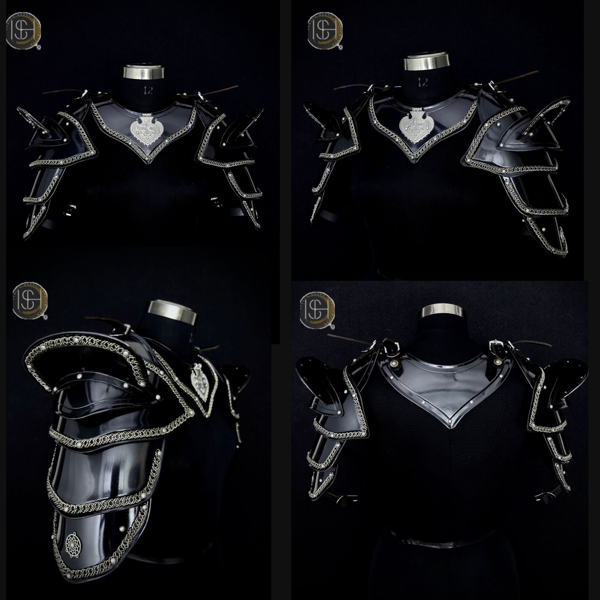 Women's Medieval Black Steel Armor Set with Chainmail Shoulders – Female Knight Costume, LARP Warrior Armor, Renaissance Battle Gear, Fantasy Cosplay Outfit