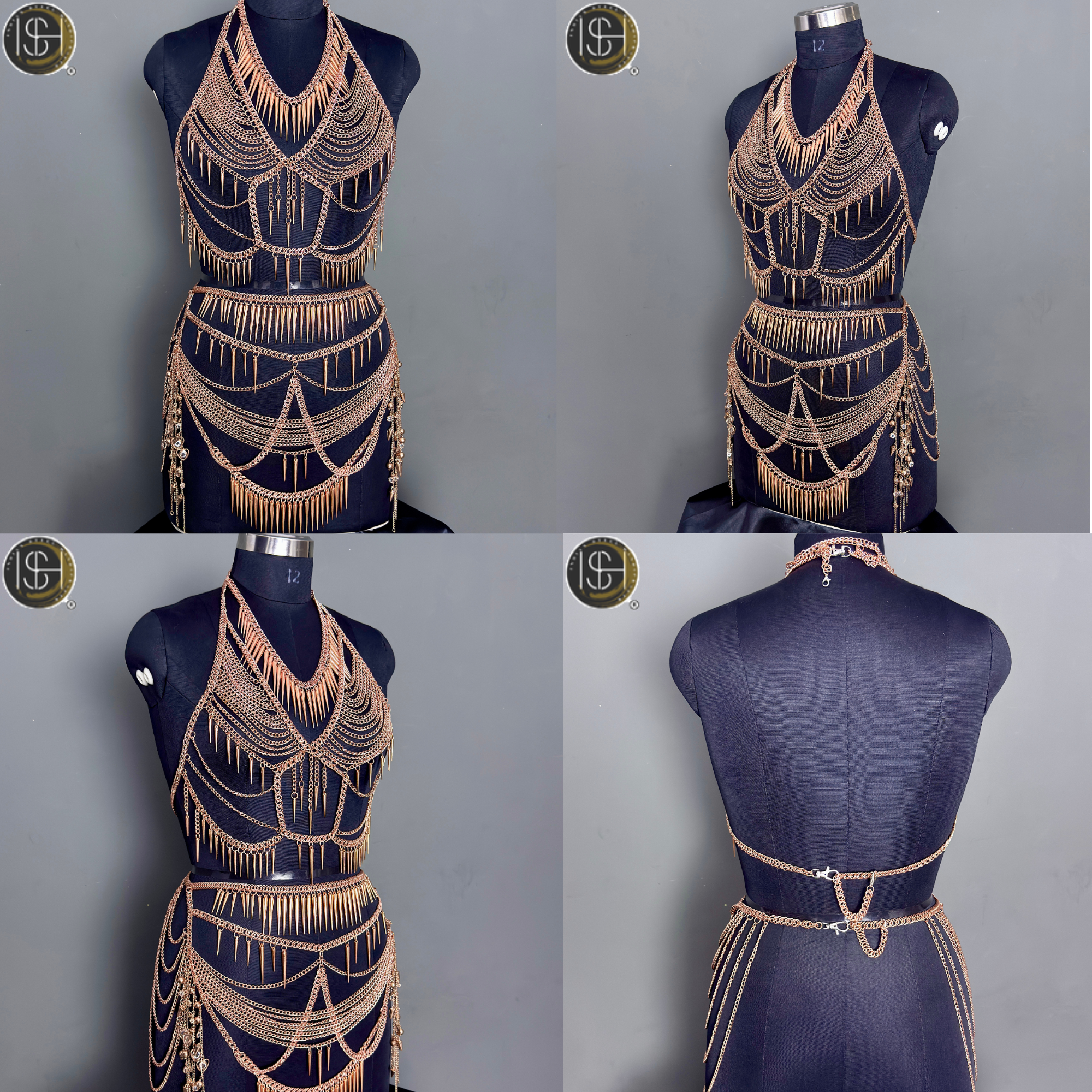 Women’s Gold Chain Body Armor Set – Fantasy Goddess Harness & Chain Skirt | Gothic & Festival Wear