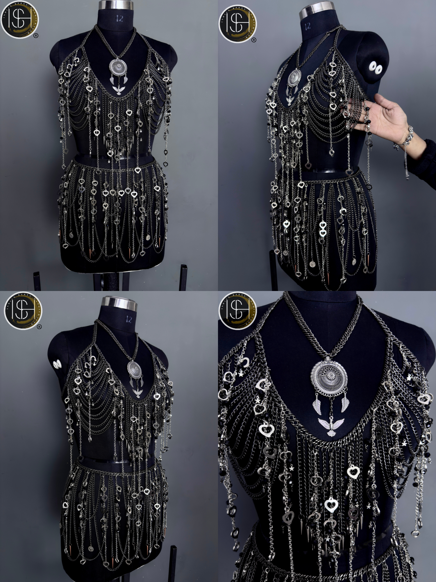 Steel Chainmail Harness Costume, Ring Top & Skirt Set, Medieval Armor Style, Fantasy Warrior Outfit, LARP Cosplay Wear