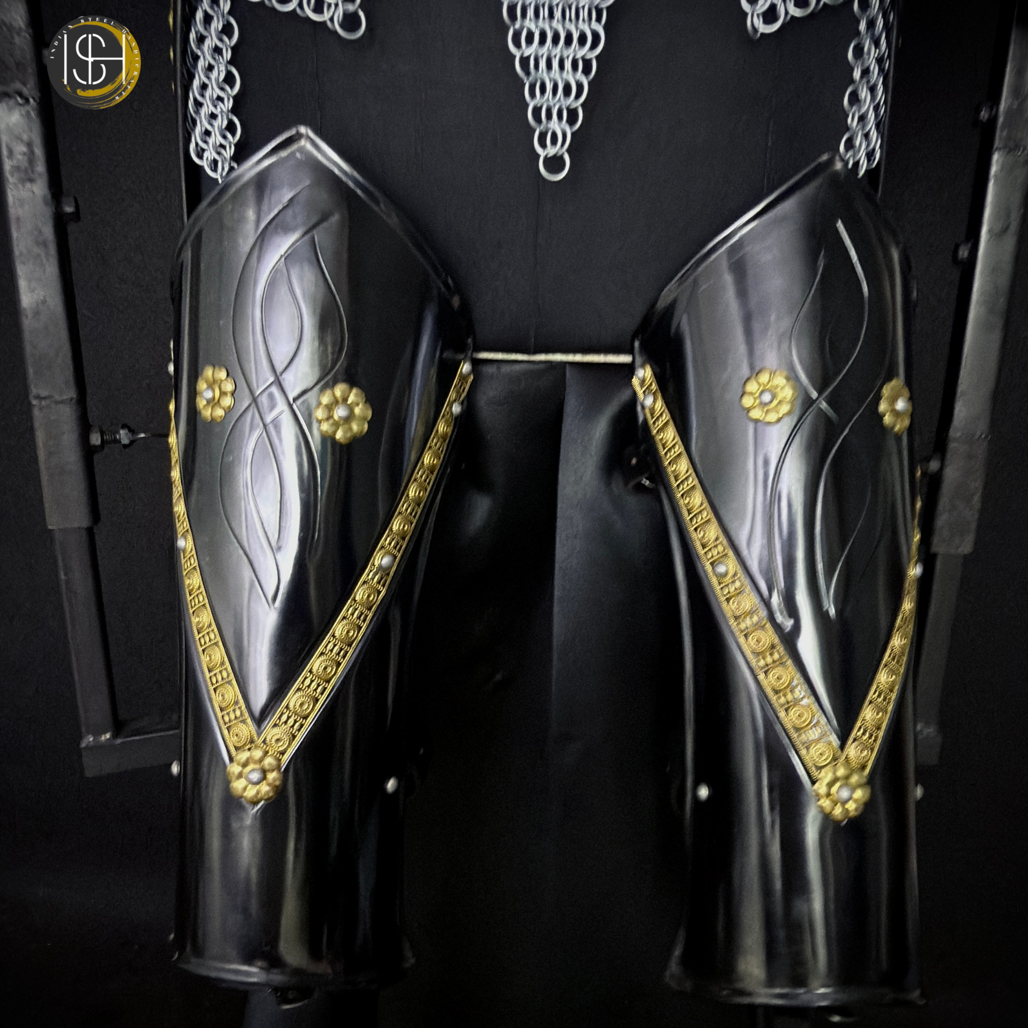 🖤✨ Black & Gold Medieval Knight Armor Set | Full Body Steel Chainmail Suit | Fantasy Warrior Cosplay, LARP & Reenactment Gear ⚔️🛡️