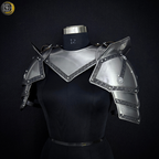 Steel Knight Shoulder Armor with Black Trim – Renaissance Gorget & Pauldron Costume.