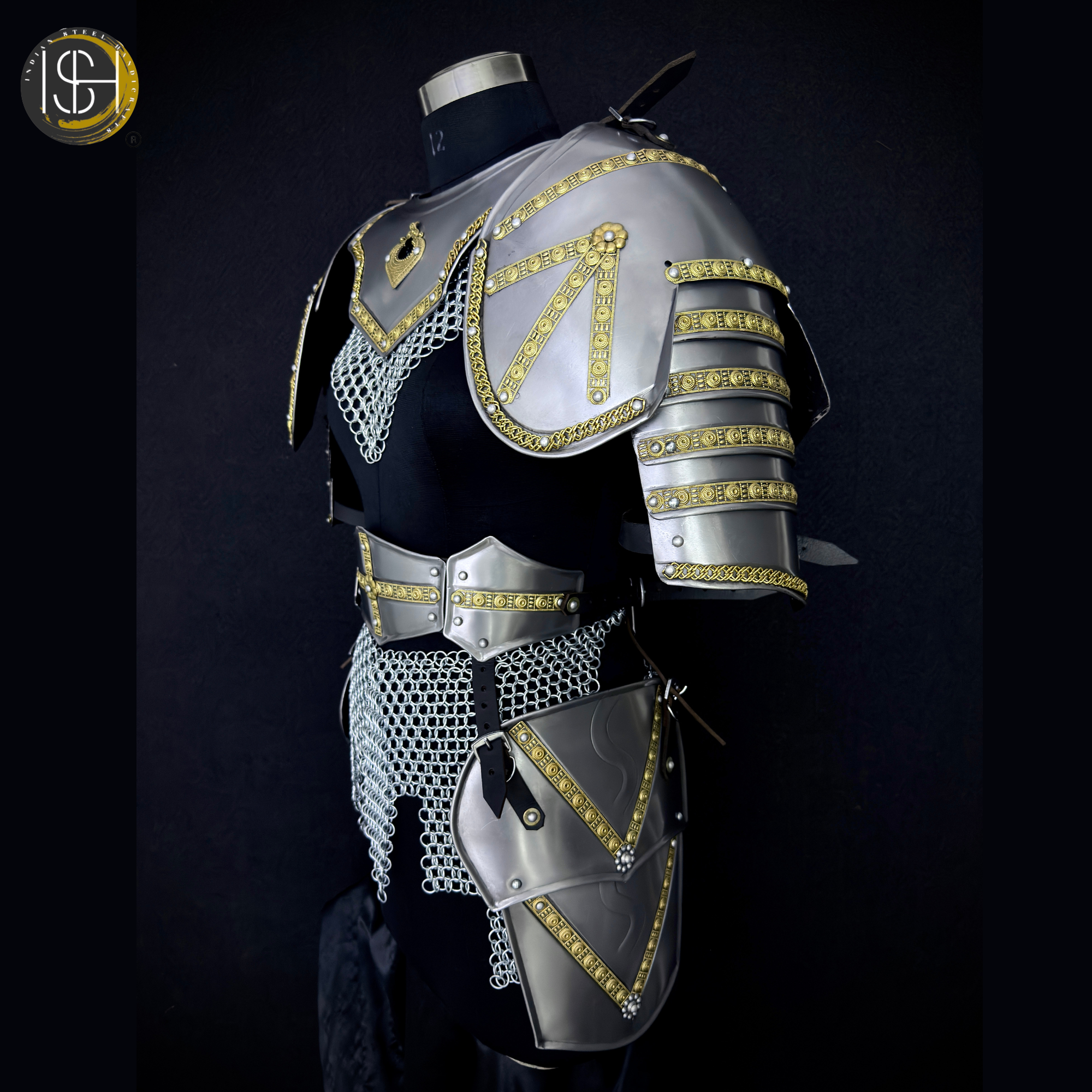 ⚔️ Handmade Steel Knight Armor Set 🛡️ Medieval Full Body Battle Suit with Gold Detailing for Cosplay, LARP & Collectors ✨