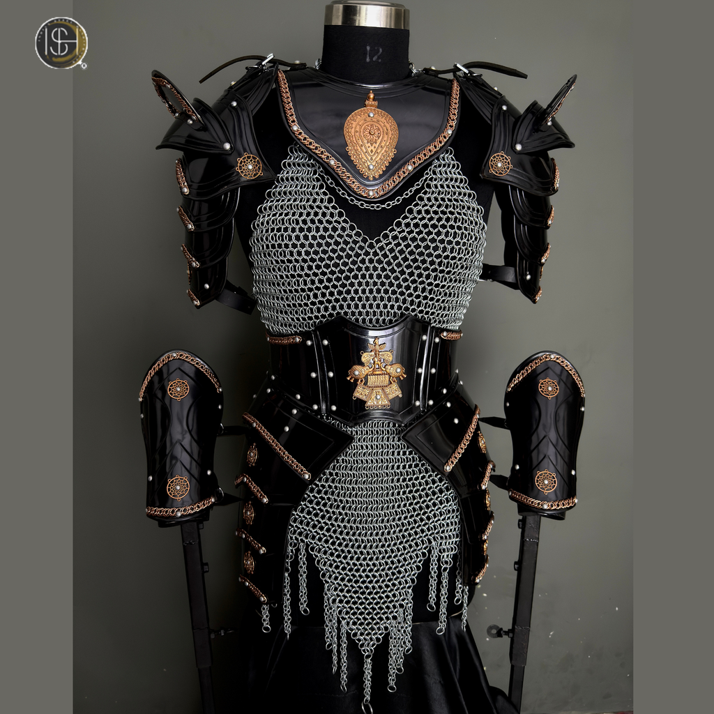 ⚔️ Black Steel Knight Armor Set 🛡️ Medieval Chainmail Cuirass for Women | Female Warrior Costume | Renaissance Faire & LARP Cosplay Armor