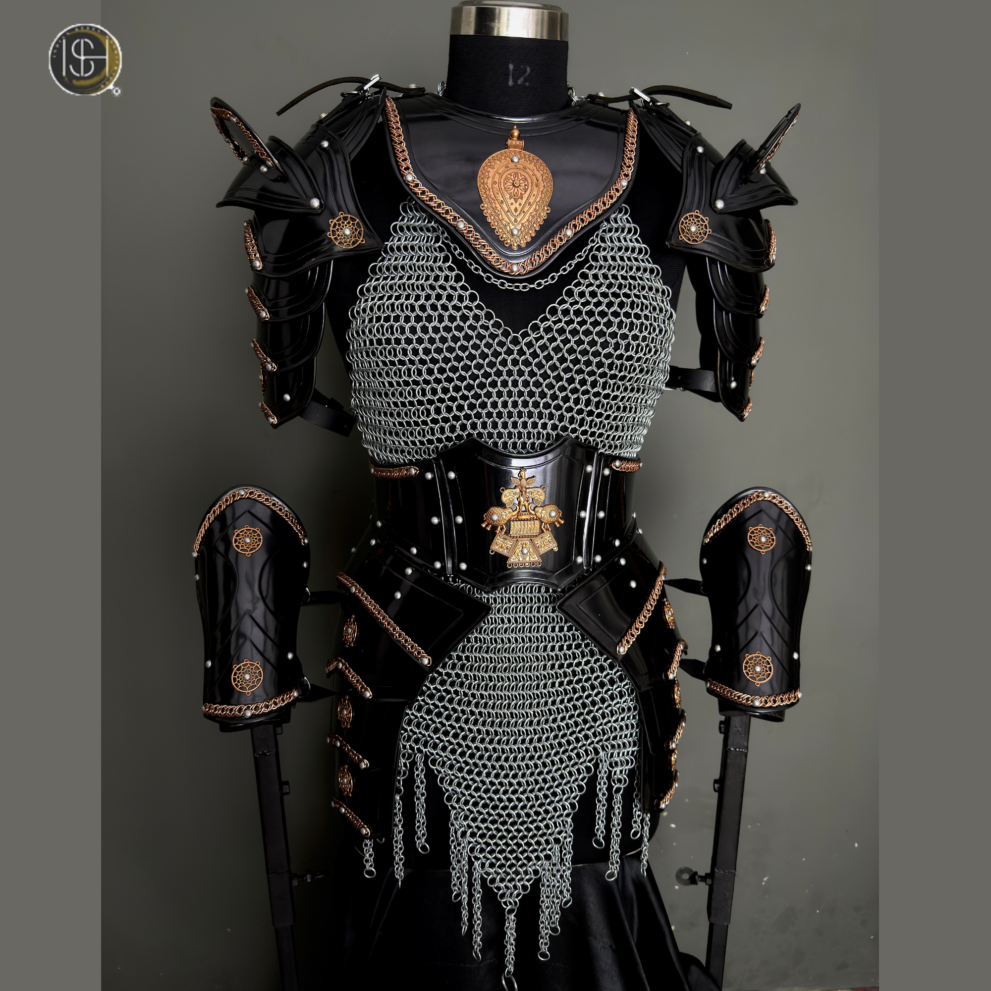 ⚔️ Black Steel Knight Armor Set 🛡️ Medieval Chainmail Cuirass for Women | Female Warrior Costume | Renaissance Faire & LARP Cosplay Armor