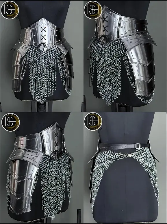 Elite Female Knight Armor Set – Handcrafted Medieval Steel Suit with Chainmail, Shoulder & Gorget Armor, Bracers, Belt with Tassets, and Leg Guards | Artisan-Forged Warrior Armor by ISH Collection ISH Collection