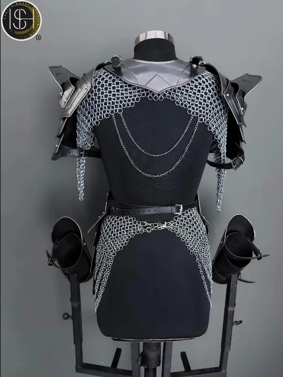 Elite Female Knight Armor Set – Handcrafted Medieval Steel Suit with Chainmail, Shoulder & Gorget Armor, Bracers, Belt with Tassets, and Leg Guards | Artisan-Forged Warrior Armor by ISH Collection ISH Collection