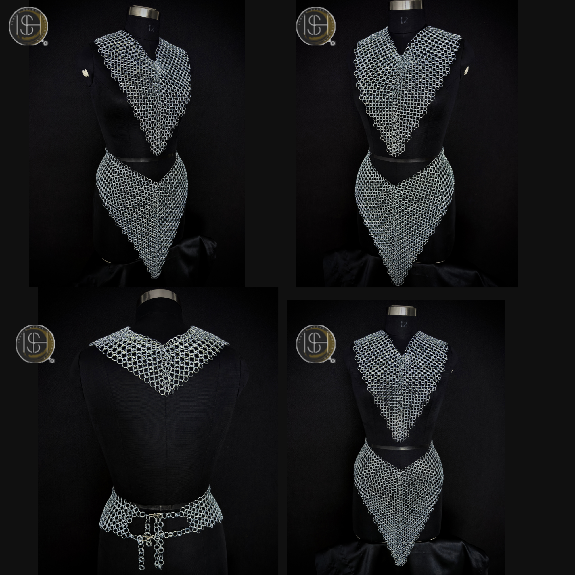 Women's Medieval Black Steel Armor Set with Chainmail Shoulders – Female Knight Costume, LARP Warrior Armor, Renaissance Battle Gear, Fantasy Cosplay Outfit