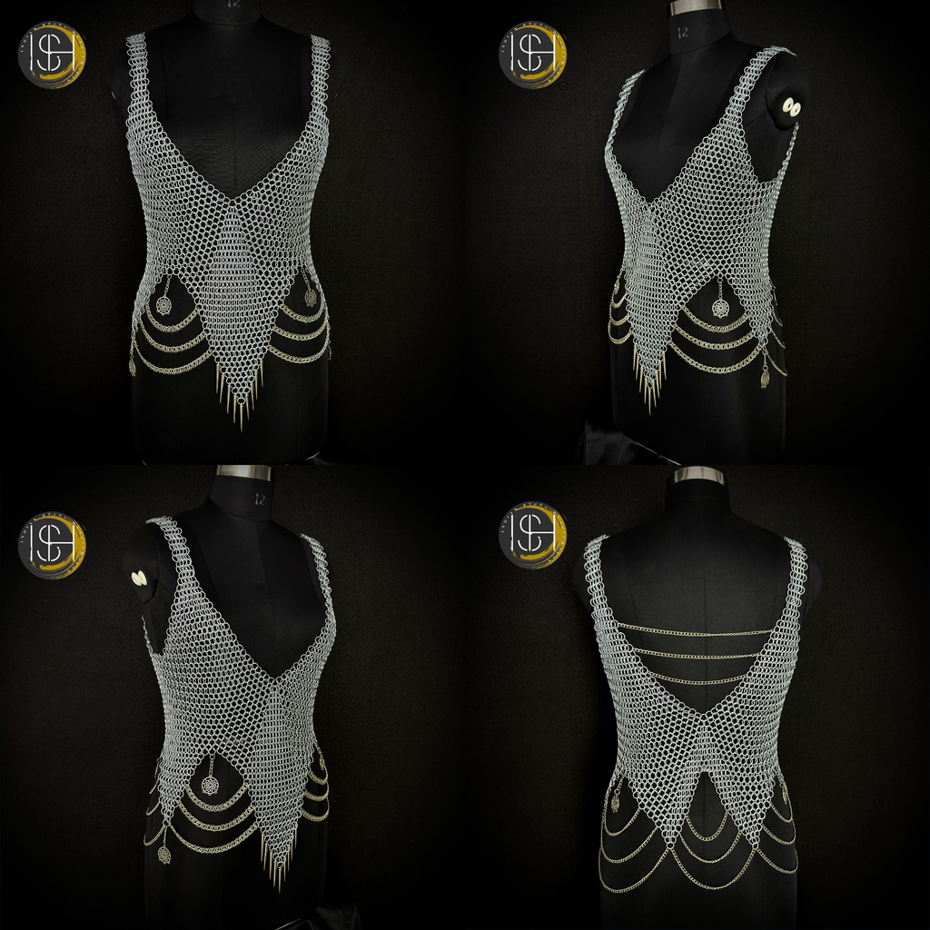 Handmade Steel Lady Knight Armor Set – Medieval Chainmail Armor Costume for Women, LARP Warrior Suit, Fantasy Knight Cosplay Armor, Renaissance Festival Combat Outfit