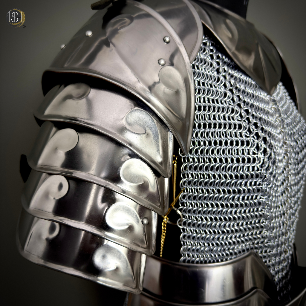 Handcrafted Steel Chainmail Armor Set – Knight’s Hauberk with Pauldrons & Arm Guards for Cosplay & LARP
