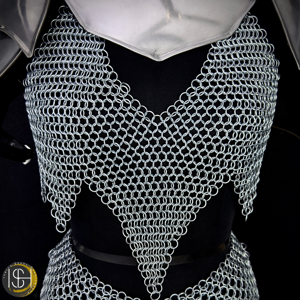 Handcrafted Medieval Steel Chainmail Armor Set – Includes Gorget, Pauldrons, Arm Guards & Leg Protection for Warrior Costumes