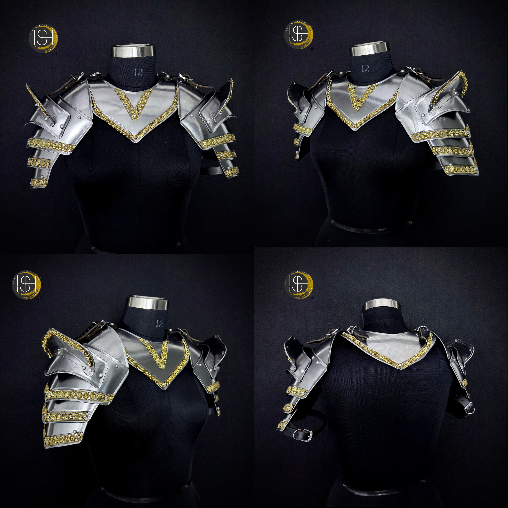 Full Body Medieval Knight Armor Suit – Gothic Steel Plate Armor with Gold Trim, LARP, Cosplay, Renaissance Costume