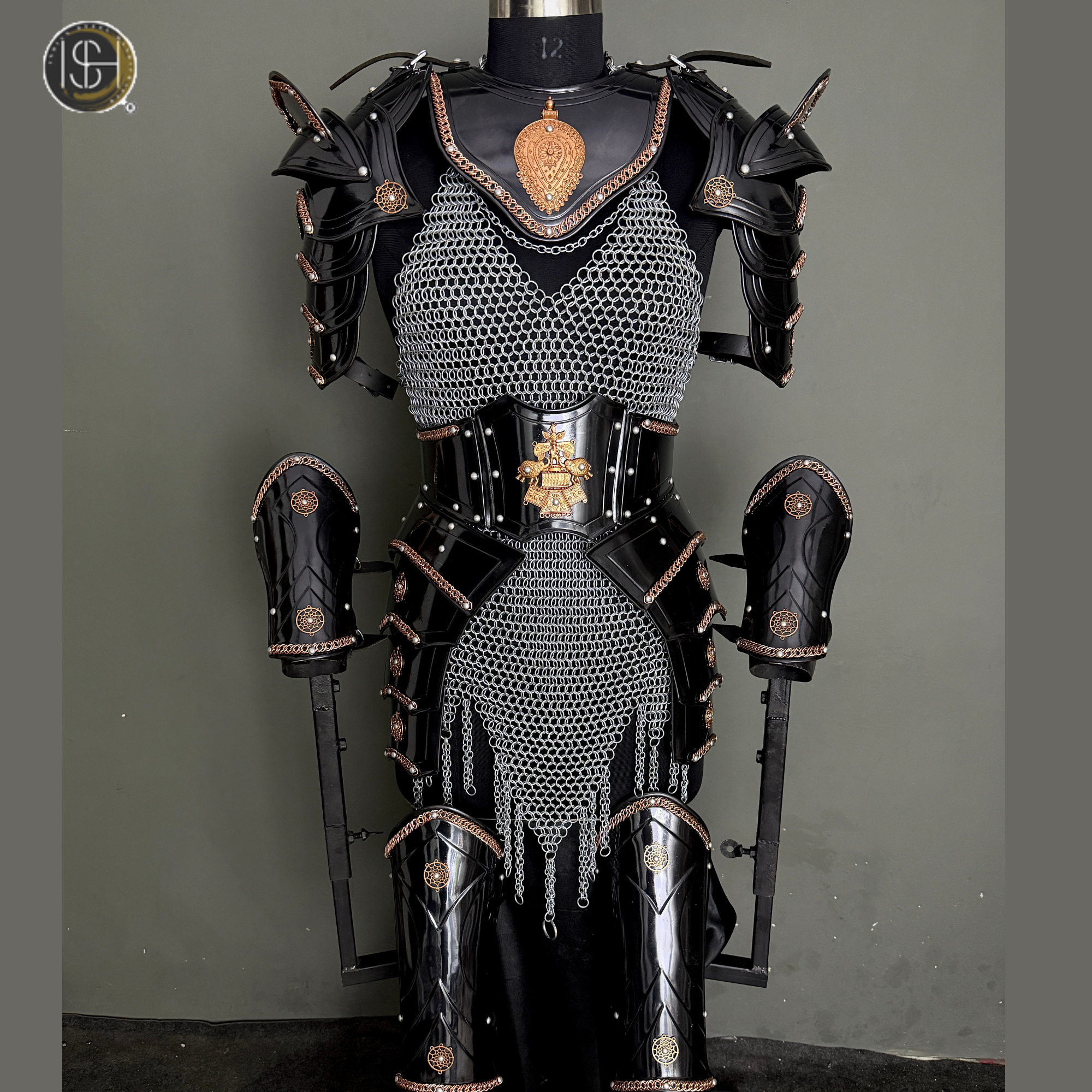⚔️ Black Steel Knight Armor Set 🛡️ Medieval Chainmail Cuirass for Women | Female Warrior Costume | Renaissance Faire & LARP Cosplay Armor