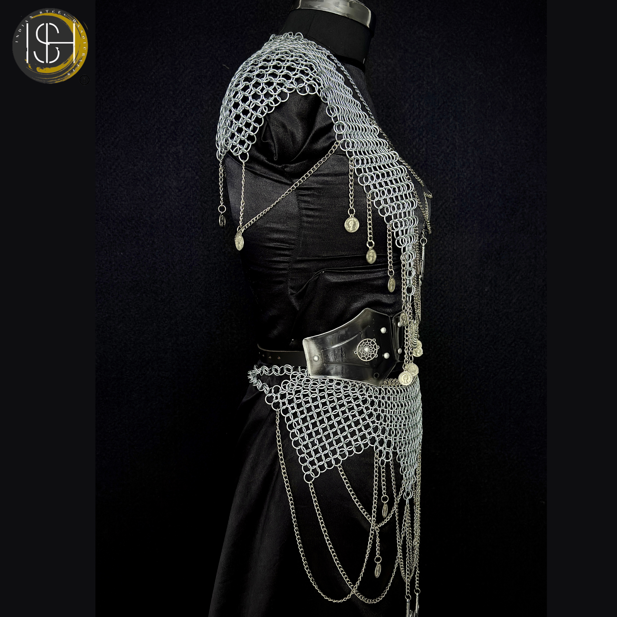 Chainmail Body Harness & Skirt Set – Handmade Steel Ring Armor Outfit for Cosplay, LARP, Renaissance Festival & Medieval Costume,