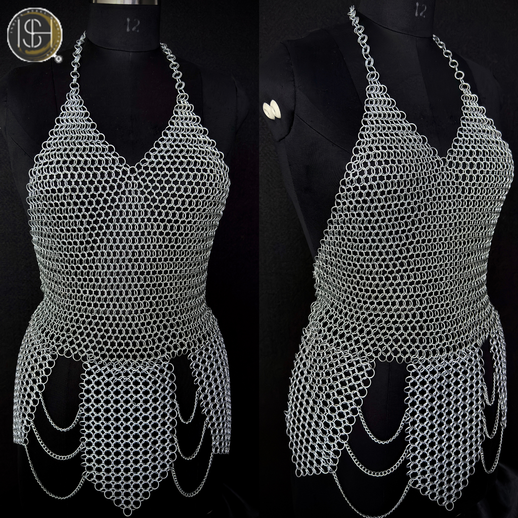 ⚔️ Black Steel Chainmail Armor for Women | Medieval Warrior Cuirass | Female Knight Costume | Renaissance Faire, LARP & Cosplay Armor