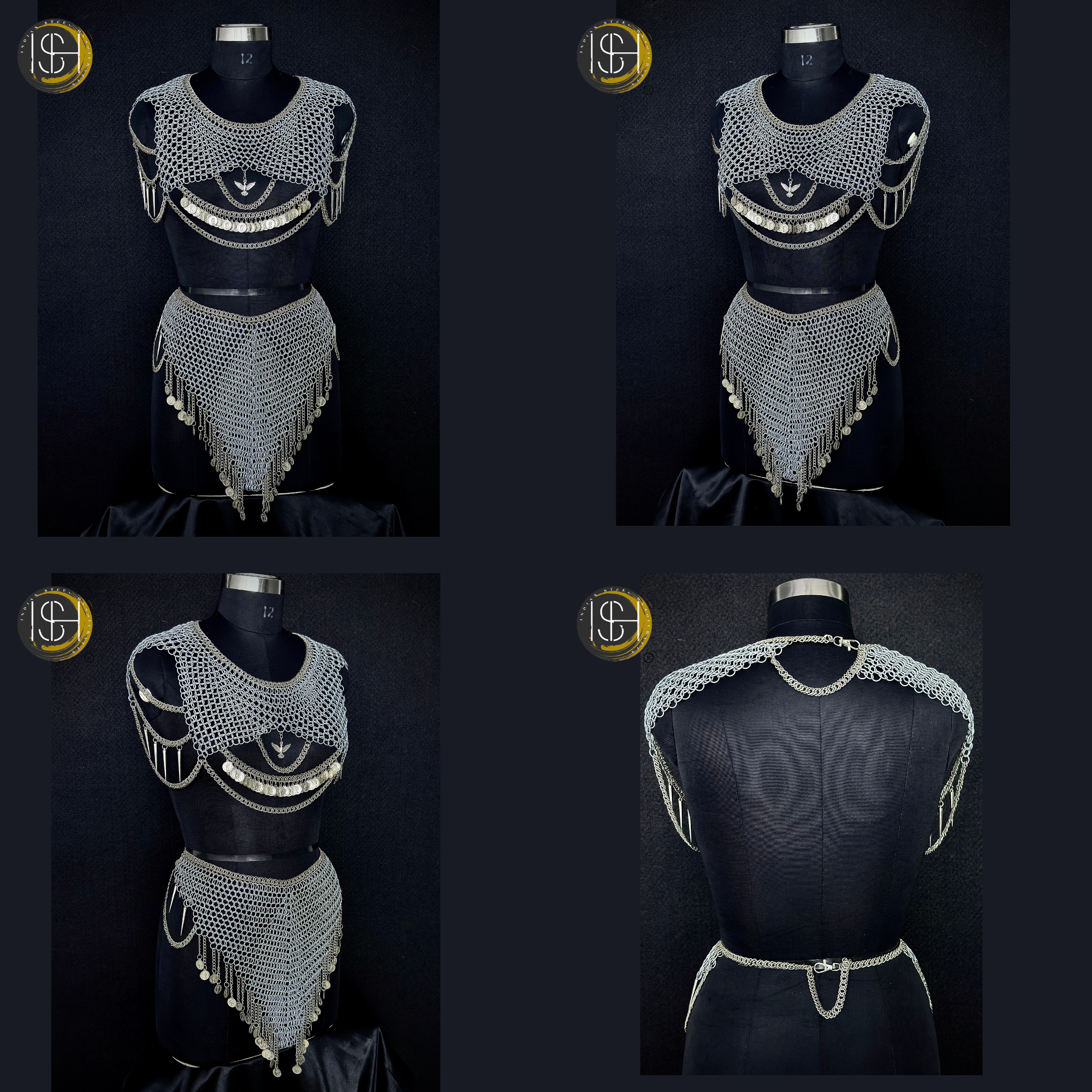 Medieval Women’s Steel Armor Set – Chainmail Skirt Lady Knight Costume.