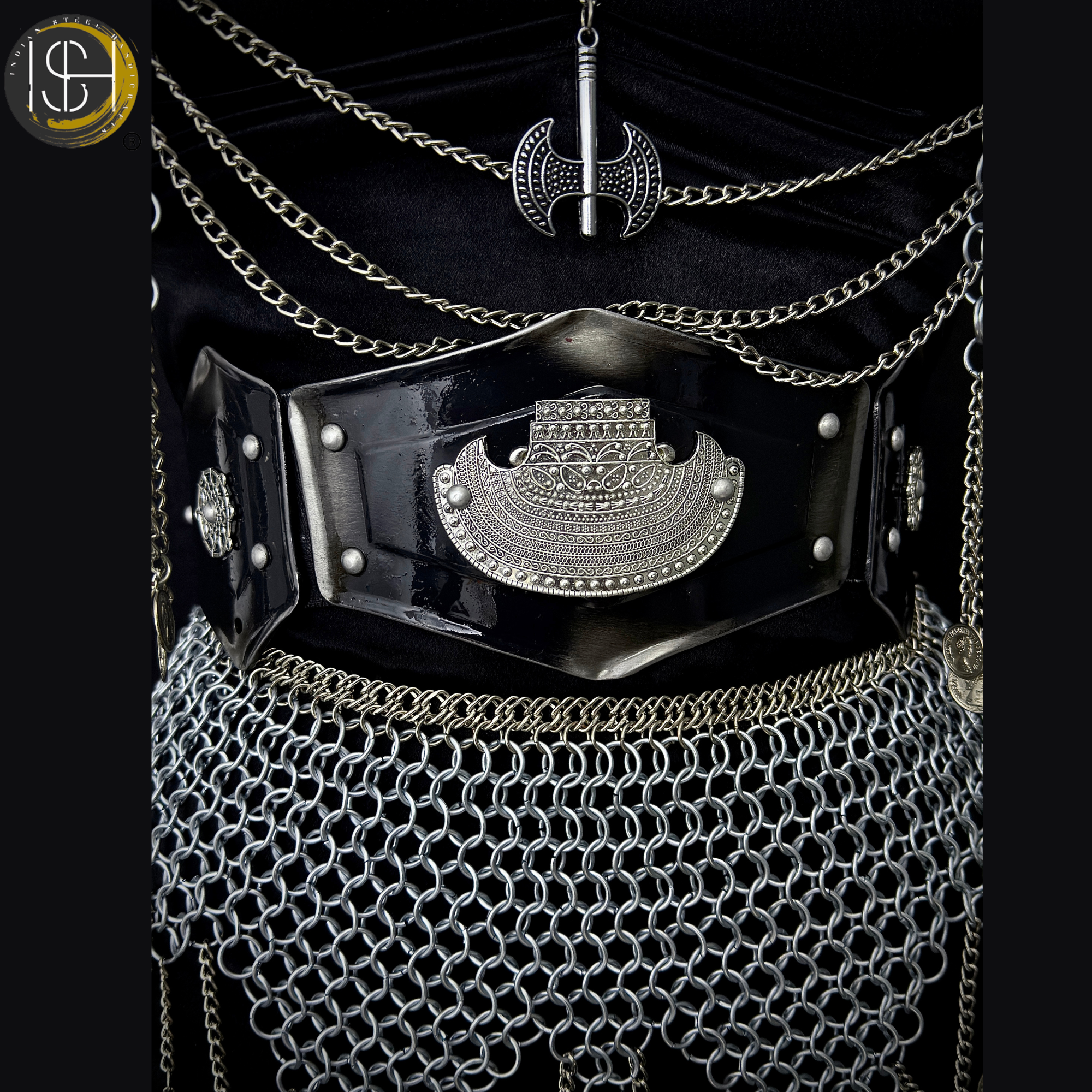Chainmail Body Harness & Skirt Set – Handmade Steel Ring Armor Outfit for Cosplay, LARP, Renaissance Festival & Medieval Costume,