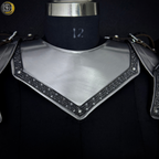 Steel Knight Shoulder Armor with Black Trim – Renaissance Gorget & Pauldron Costume.