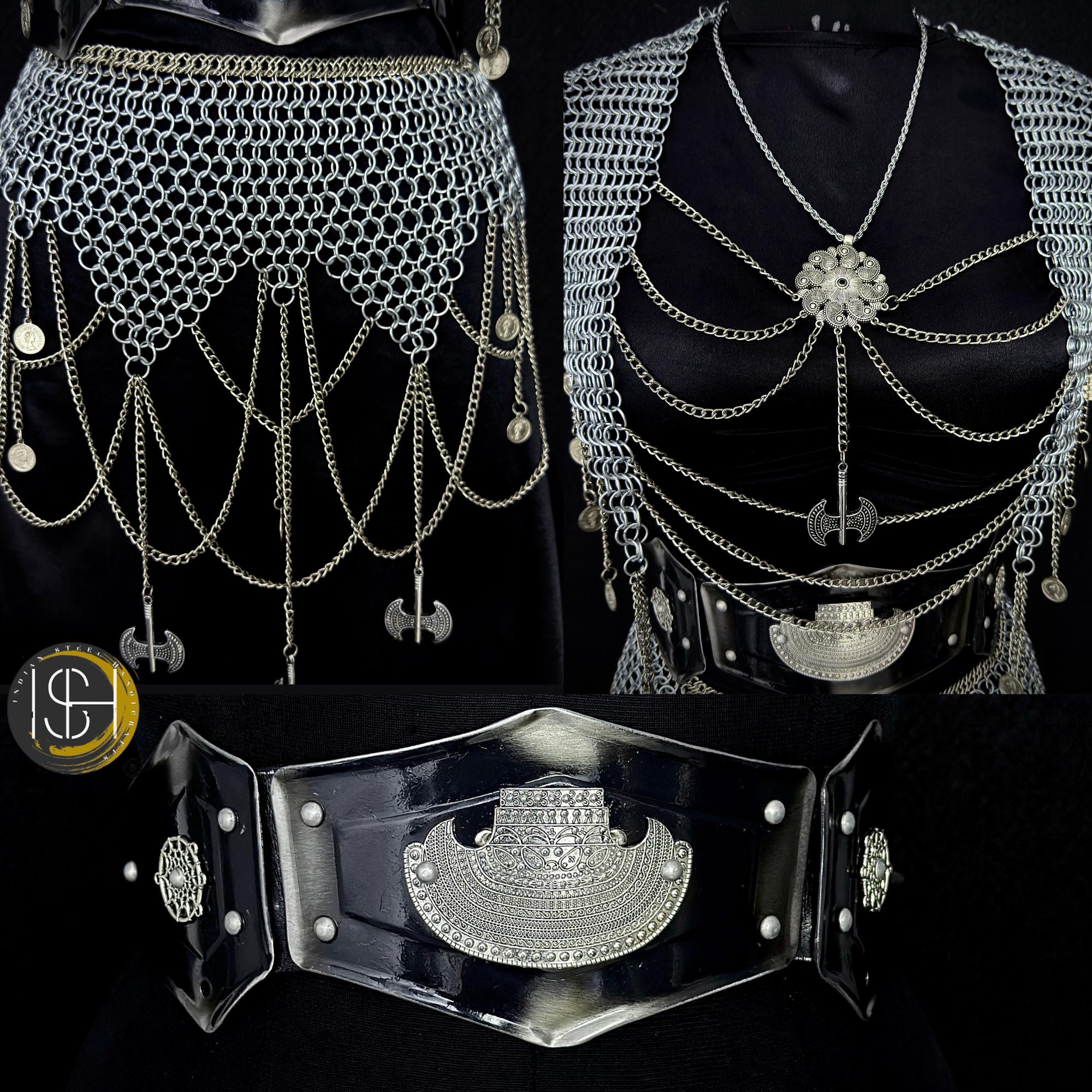 Chainmail Body Harness & Skirt Set – Handmade Steel Ring Armor Outfit for Cosplay, LARP, Renaissance Festival & Medieval Costume,