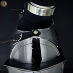Steel Knight Shoulder Armor with Black Trim – Renaissance Gorget & Pauldron Costume.