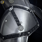 Steel Knight Shoulder Armor with Black Trim – Renaissance Gorget & Pauldron Costume.