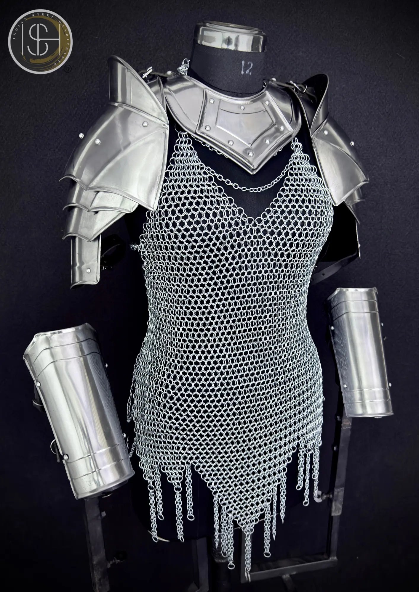 Medieval Women’s Steel Cuirass Armor Set – Chainmail, Gorget, Pauldrons & Bracers | LARP, Cosplay, SCA⚔️ ISH Collection