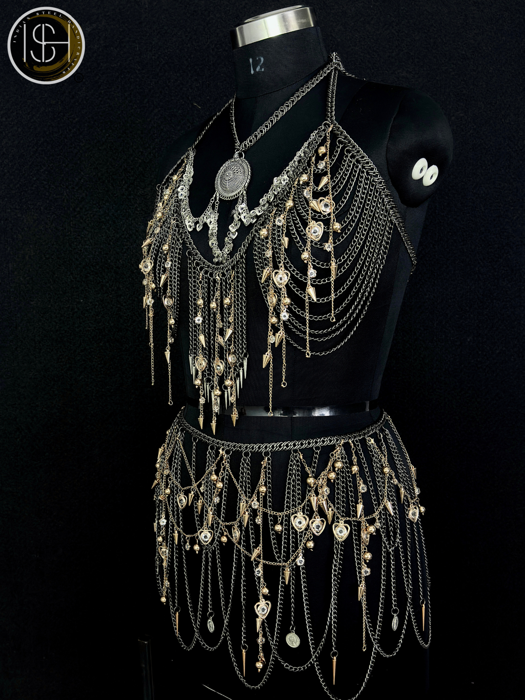 Steel Chainmail Harness Costume, Ring Top & Skirt Set, Medieval Armor Style, Fantasy Warrior Outfit, LARP Cosplay Wear