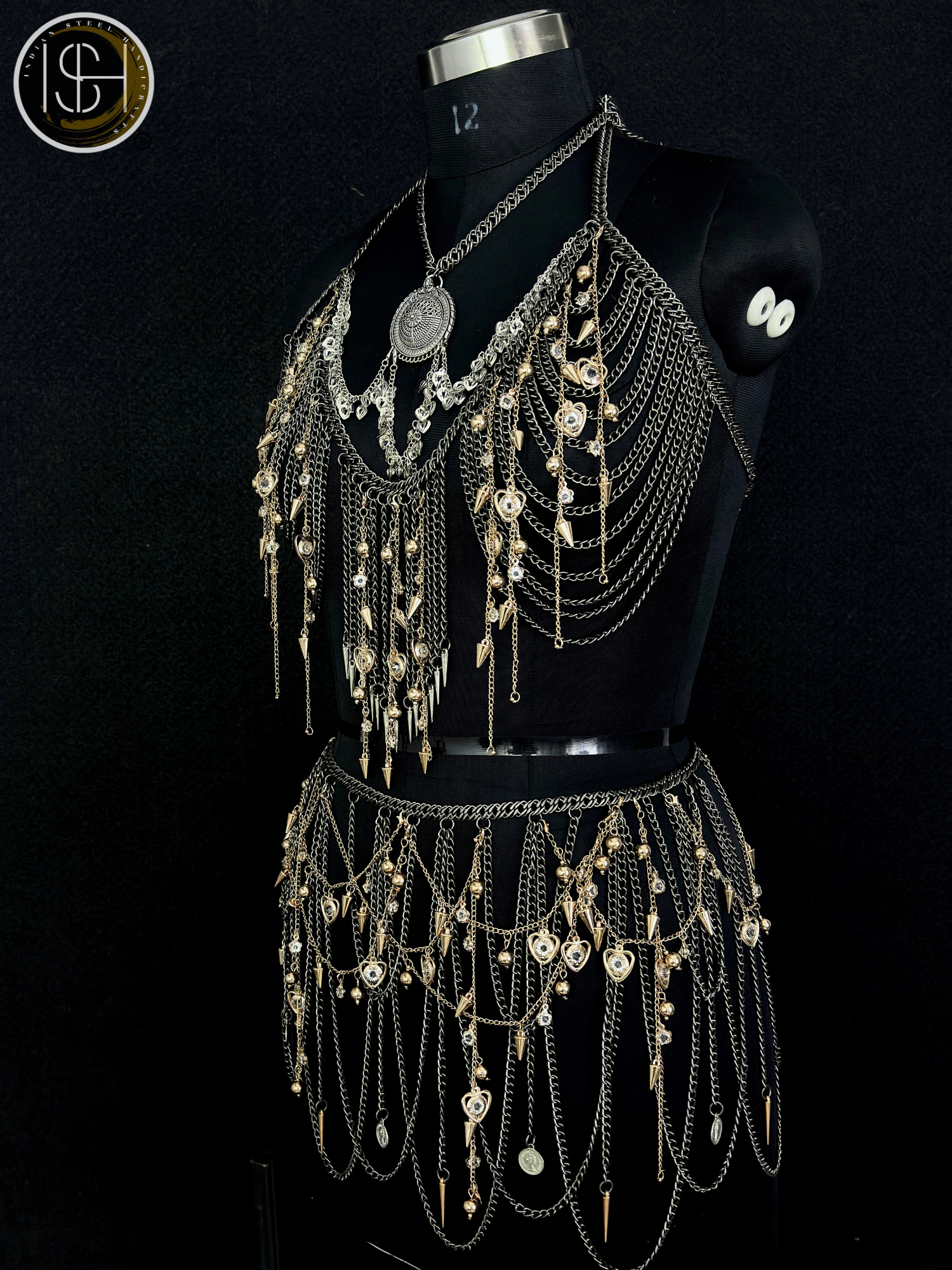 Steel Chainmail Harness Costume, Ring Top & Skirt Set, Medieval Armor Style, Fantasy Warrior Outfit, LARP Cosplay Wear