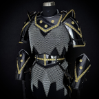 🖤✨ Black & Gold Medieval Knight Armor Set | Full Body Steel Chainmail Suit | Fantasy Warrior Cosplay, LARP & Reenactment Gear ⚔️🛡️