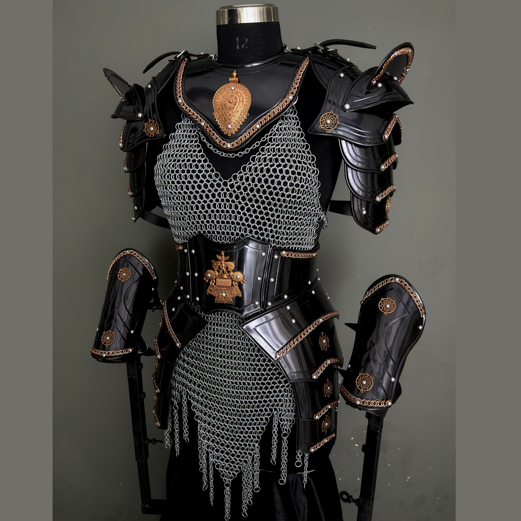 ⚔️ Black Steel Knight Armor Set 🛡️ Medieval Chainmail Cuirass for Women | Female Warrior Costume | Renaissance Faire & LARP Cosplay Armor