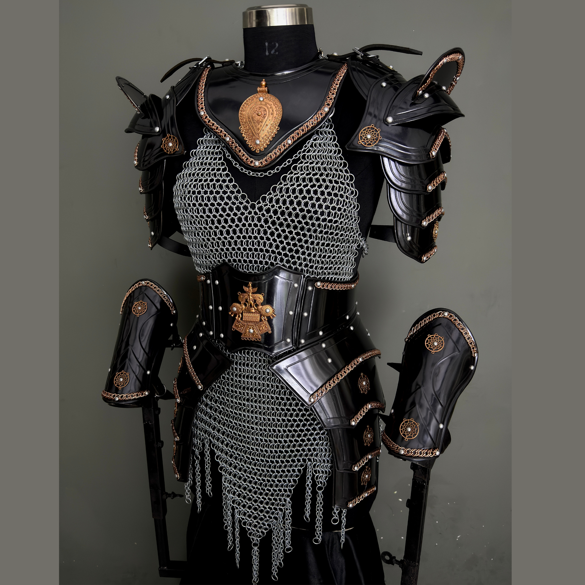⚔️ Black Steel Knight Armor Set 🛡️ Medieval Chainmail Cuirass for Women | Female Warrior Costume | Renaissance Faire & LARP Cosplay Armor