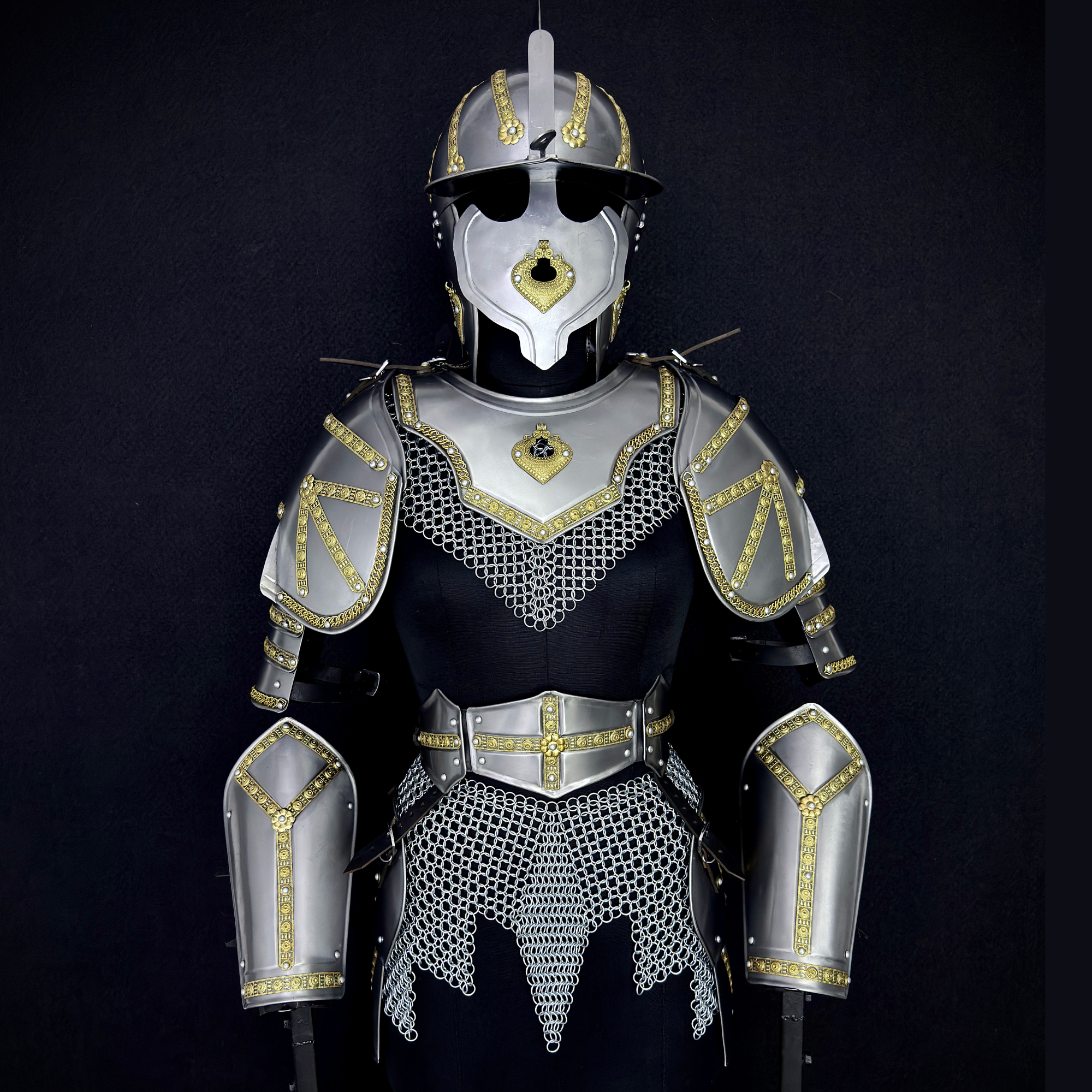 ⚔️ Handmade Steel Knight Armor Set 🛡️ Medieval Full Body Battle Suit with Gold Detailing for Cosplay, LARP & Collectors ✨