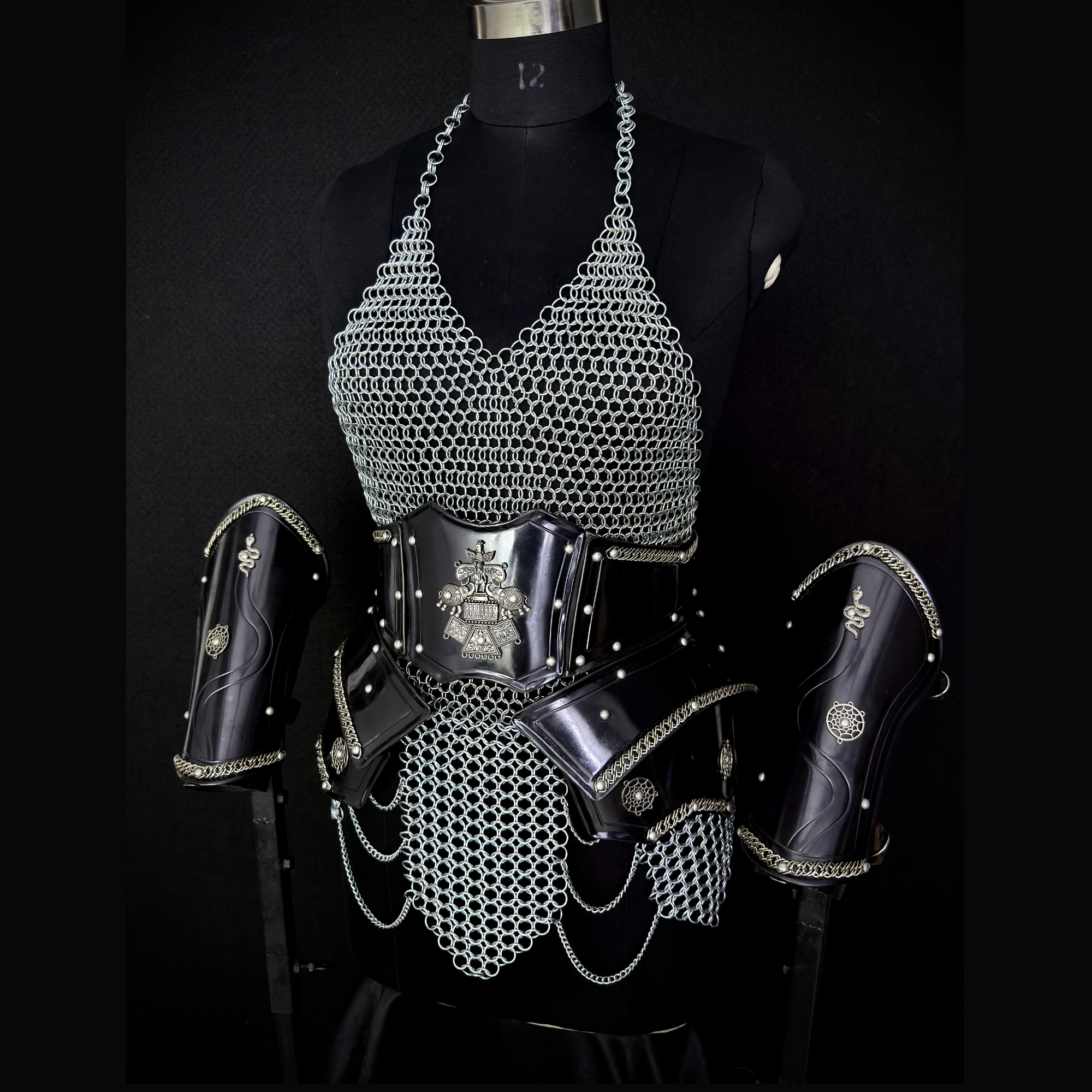 ⚔️ Black Steel Chainmail Armor for Women | Medieval Warrior Cuirass | Female Knight Costume | Renaissance Faire, LARP & Cosplay Armor