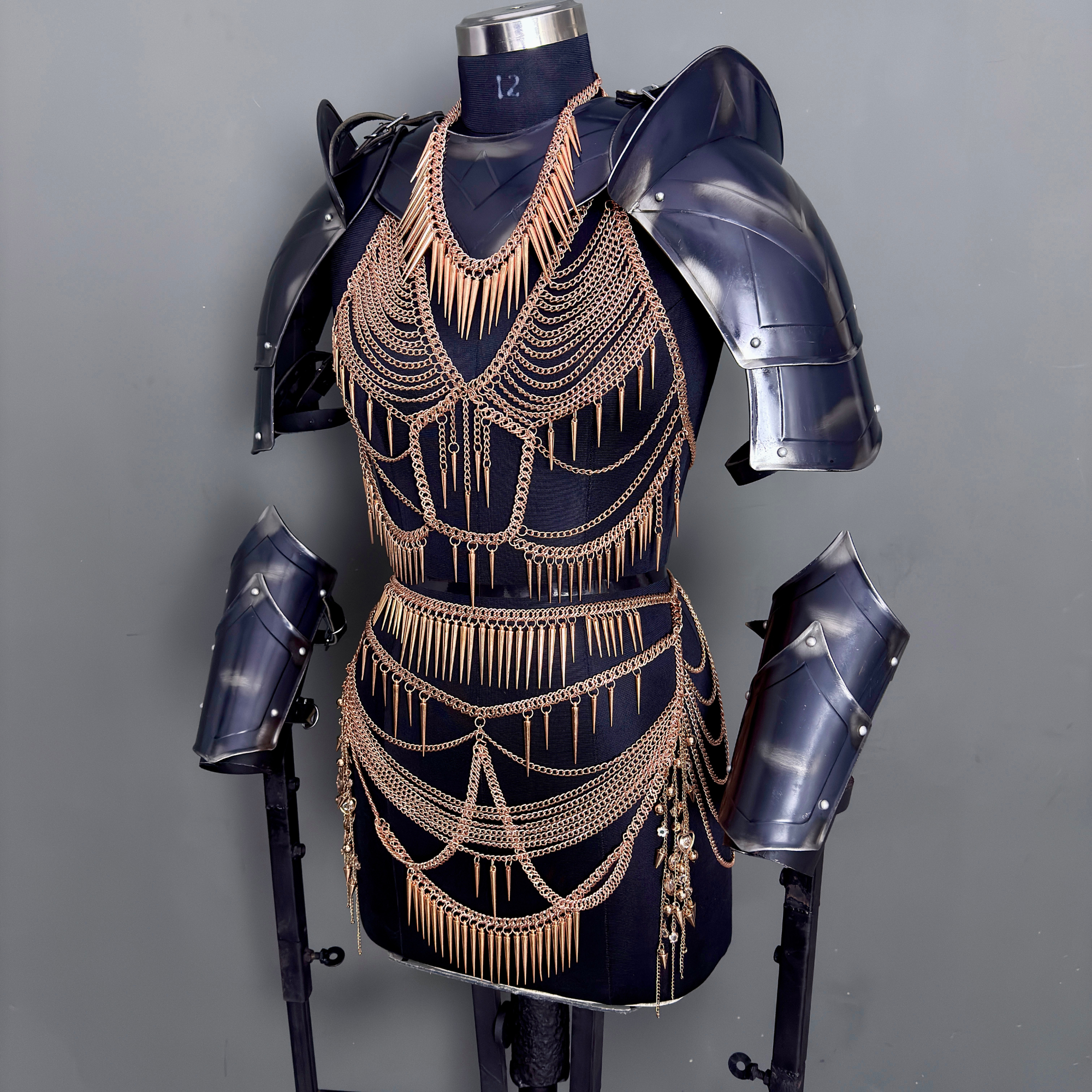 Women’s Gothic Medieval Chainmail Armor Set – Black Steel Fantasy Warrior Plate | LARP & Cosplay