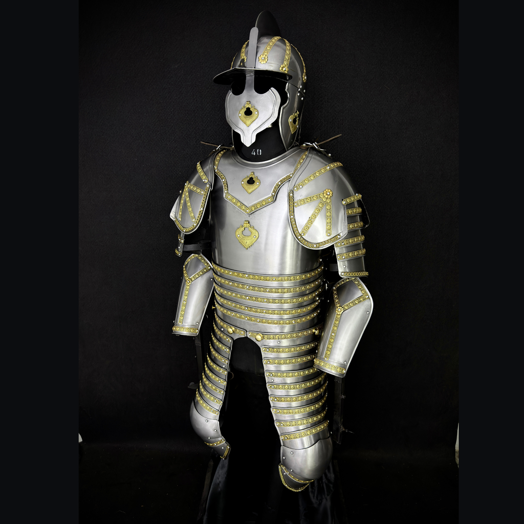 Handcrafted Steel Knight Armor Set ⚔️✨ – Full Medieval Suit with Gold Accents | LARP Gear | Cosplay Costume | Renaissance Collectible 🛡️🏰