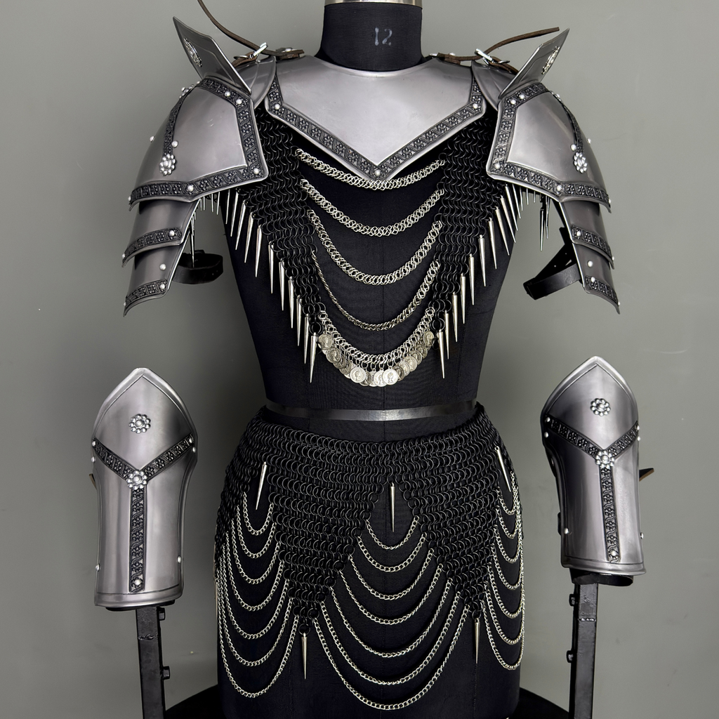 Handcrafted Steel Women’s Knight Armor Set – Medieval Chainmail Costume, Female Warrior LARP Outfit, Fantasy Armor Cosplay Suit, Renaissance Faire Combat Gear, Viking Battle Attire