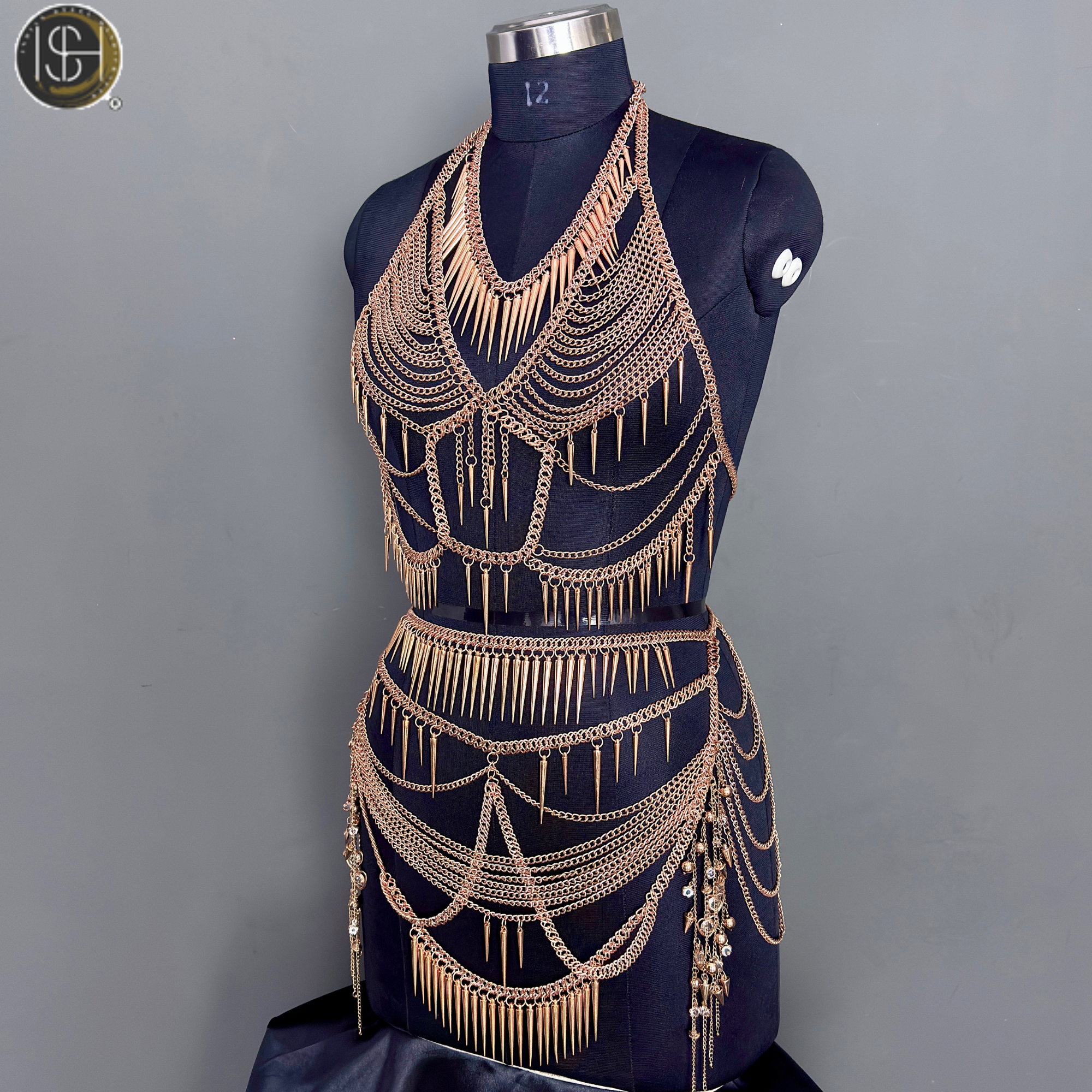 Womens Gold Chain Body Armor Set Fantasy Goddess Harness & Chain Skirt | Gothic & Festival Wear Chainmail Skirt / 2XL Womens Gold Chain Body Armor Set Fantasy Goddess Harness & Chain Skirt | Gothic & Festival Wear Chainmail Skirt / 2XL