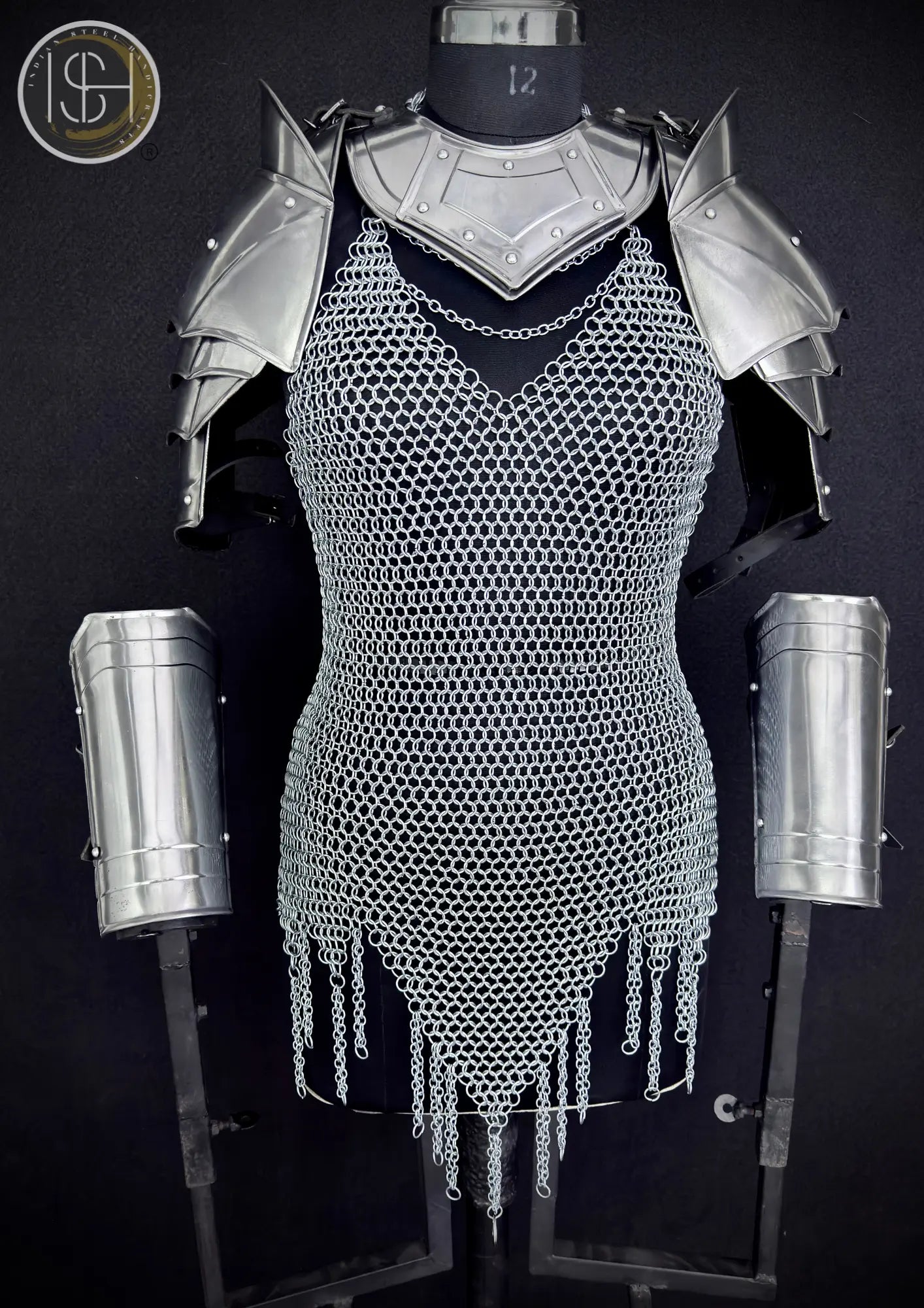 Medieval Women’s Steel Cuirass Armor Set – Chainmail, Gorget, Pauldrons & Bracers | LARP, Cosplay, SCA⚔️ ISH Collection