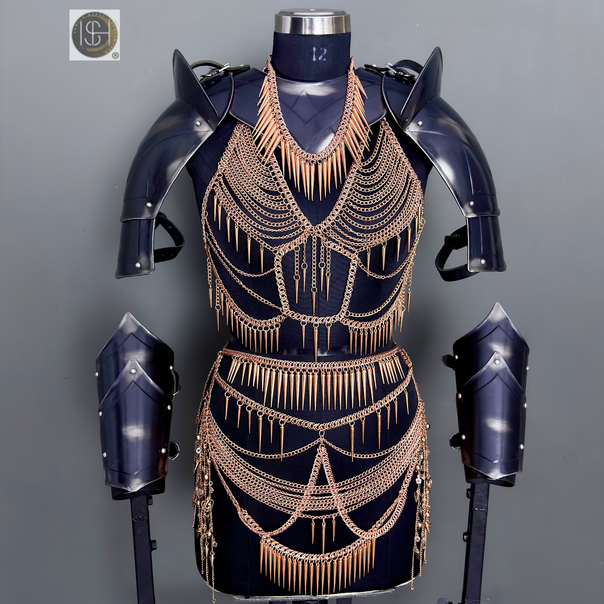 Women’s Gothic Medieval Chainmail Armor Set – Black Steel Fantasy Warrior Plate | LARP & Cosplay