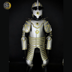 Handcrafted Steel Knight Armor Set ⚔️✨ – Full Medieval Suit with Gold Accents | LARP Gear | Cosplay Costume | Renaissance Collectible 🛡️🏰
