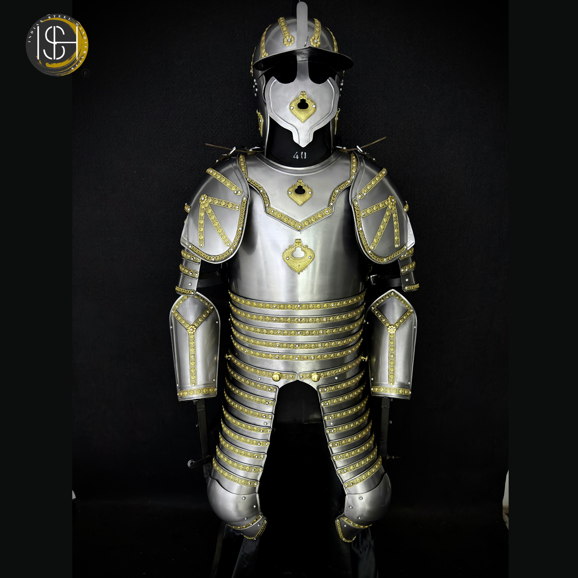 Handcrafted Steel Knight Armor Set ⚔️✨ – Full Medieval Suit with Gold Accents | LARP Gear | Cosplay Costume | Renaissance Collectible 🛡️🏰