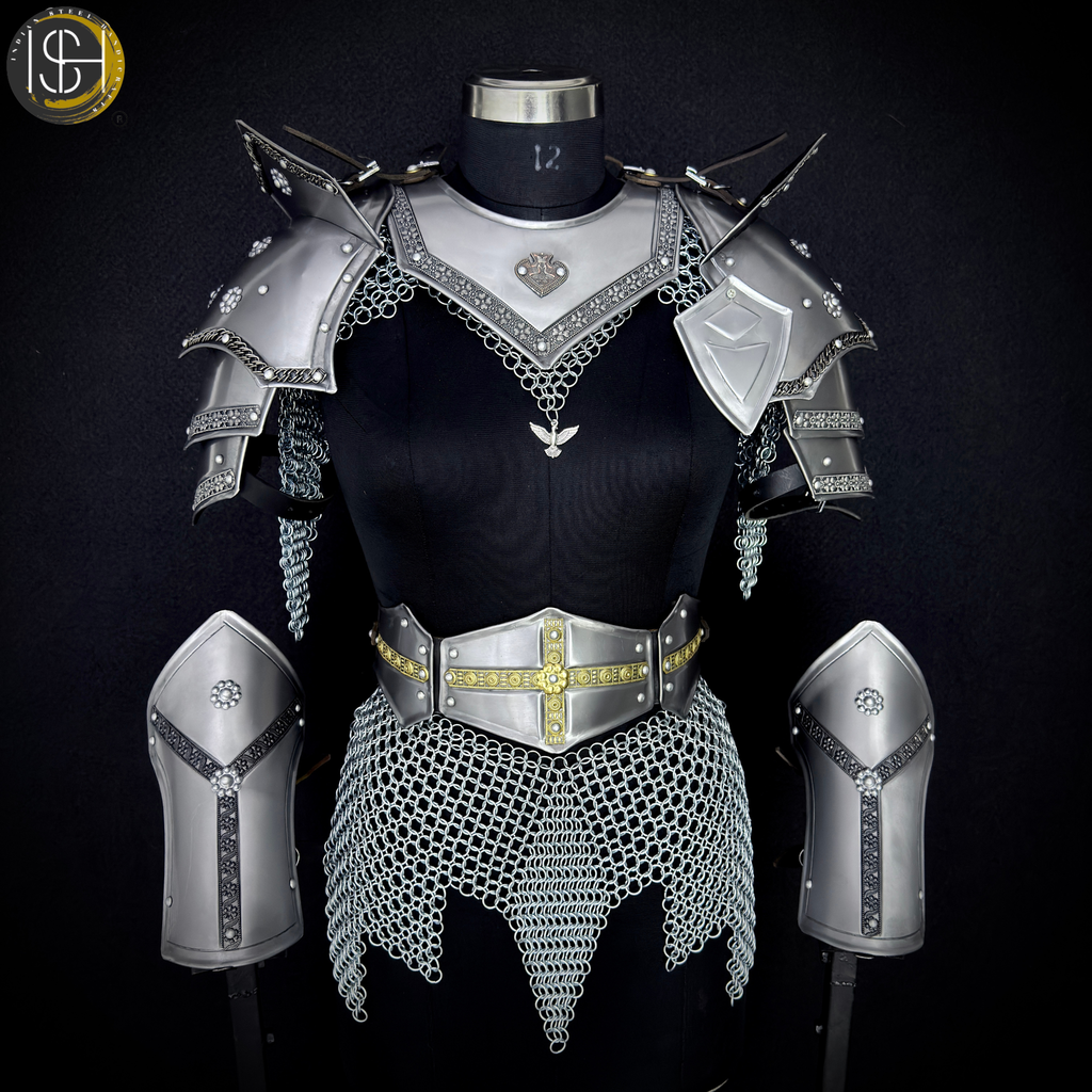 ⚔️ Fantasy Female Armor Set 🛡️ Medieval Warrior Queen Costume with Chainmail & Steel Armor 👑  ✨ Handmade Gothic Women’s Armor – Custom Medieval Knight Costume for LARP, Cosplay & Reenactment ✨