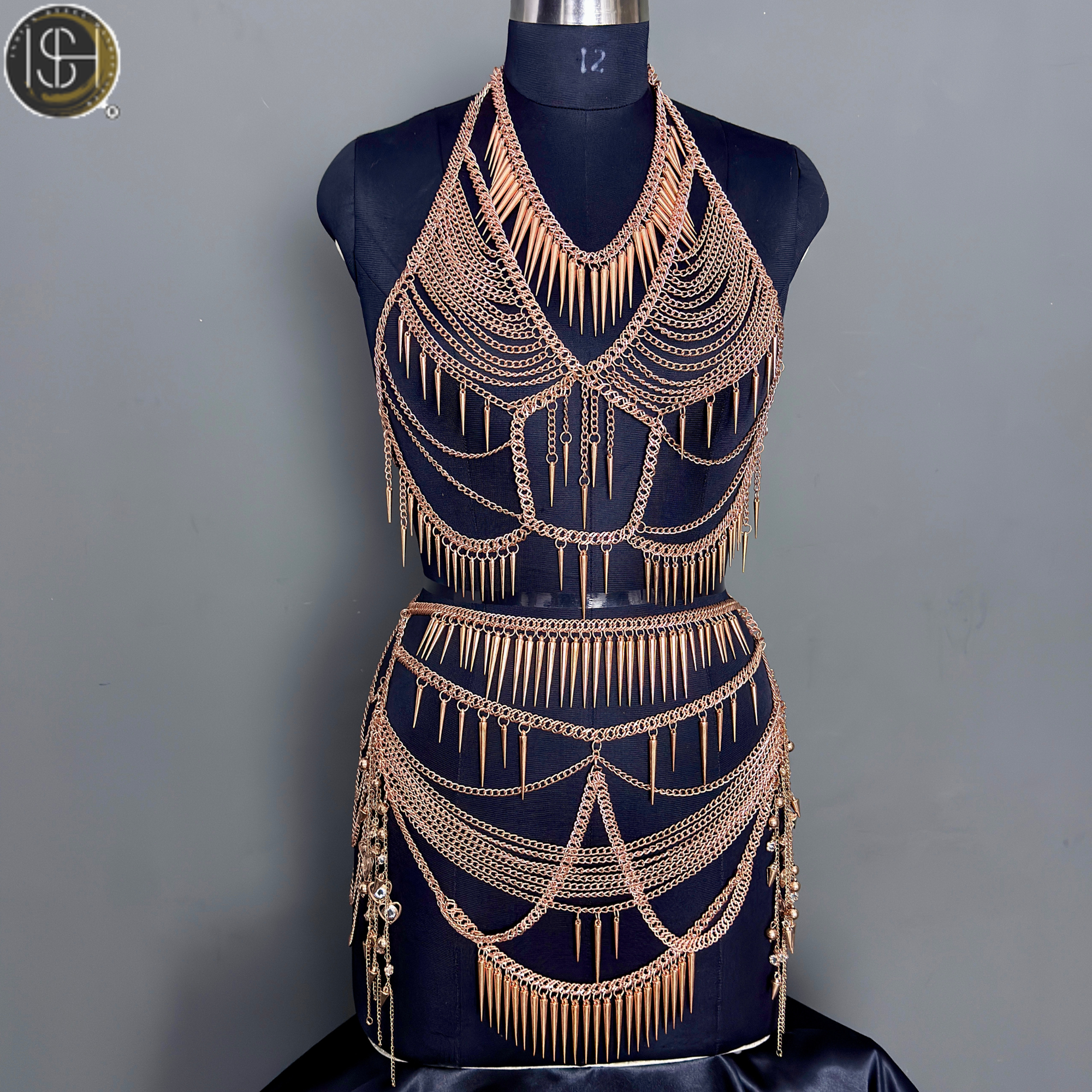Women’s Gold Chain Body Armor Set – Fantasy Goddess Harness & Chain Skirt | Gothic & Festival Wear