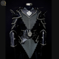 Women's Medieval Black Steel Armor Set with Chainmail Shoulders – Female Knight Costume, LARP Warrior Armor, Renaissance Battle Gear, Fantasy Cosplay Outfit