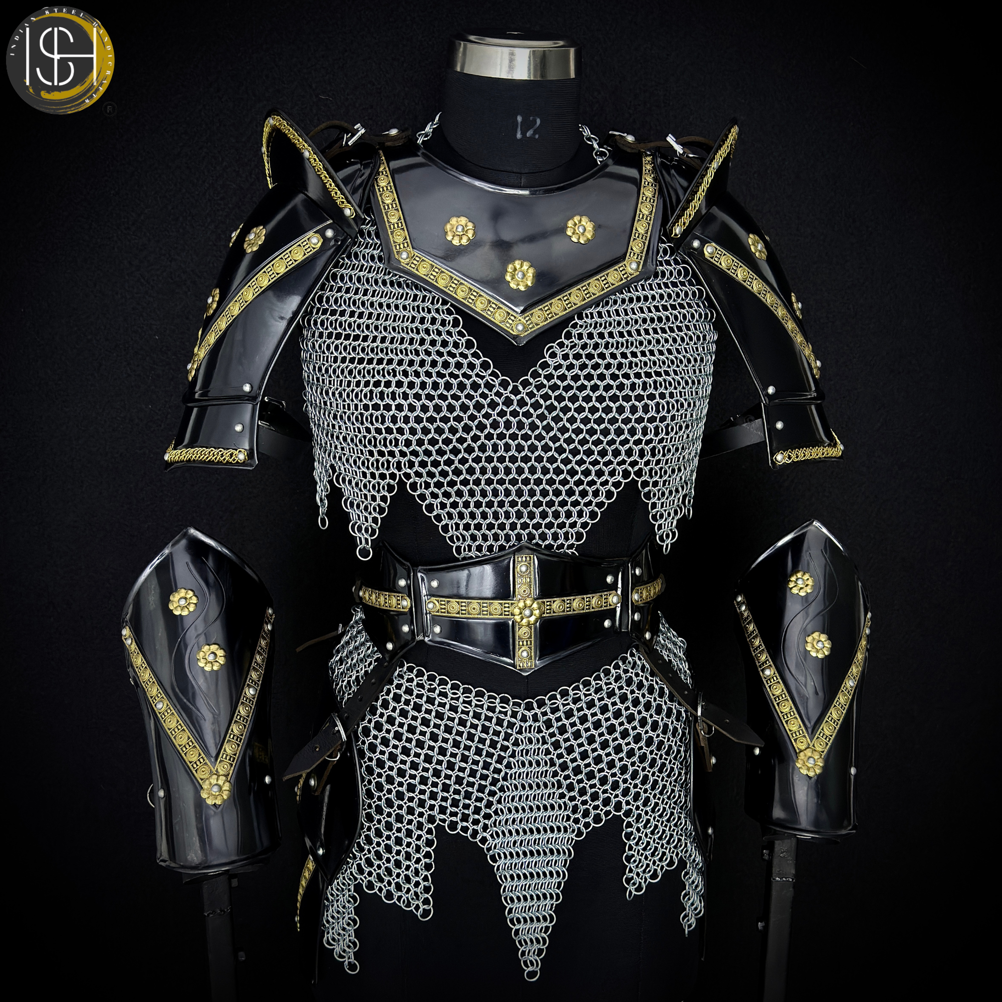 🖤✨ Black & Gold Medieval Knight Armor Set | Full Body Steel Chainmail Suit | Fantasy Warrior Cosplay, LARP & Reenactment Gear ⚔️🛡️