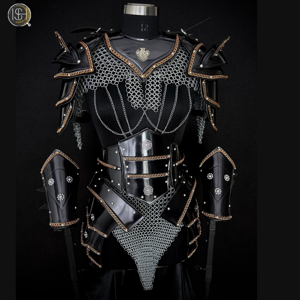 ⚔️ Women's Black Fantasy Armor Set 🛡️ | Handmade Steel Warrior Costume | Chainmail Cosplay Armor | Medieval Knight Armor | LARP Outfit | Gothic Warrior Gear | Fantasy Battle Costume