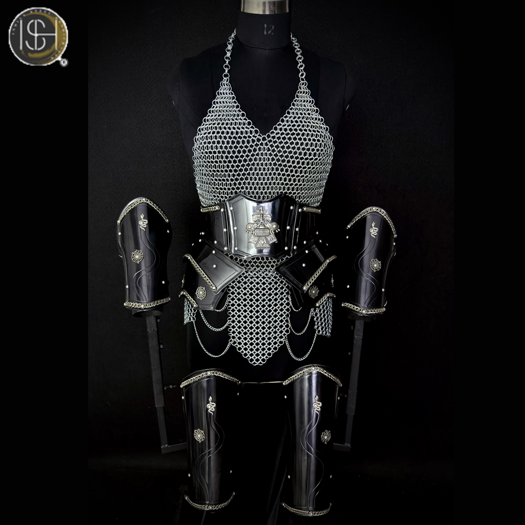 ⚔️ Black Steel Chainmail Armor for Women | Medieval Warrior Cuirass | Female Knight Costume | Renaissance Faire, LARP & Cosplay Armor