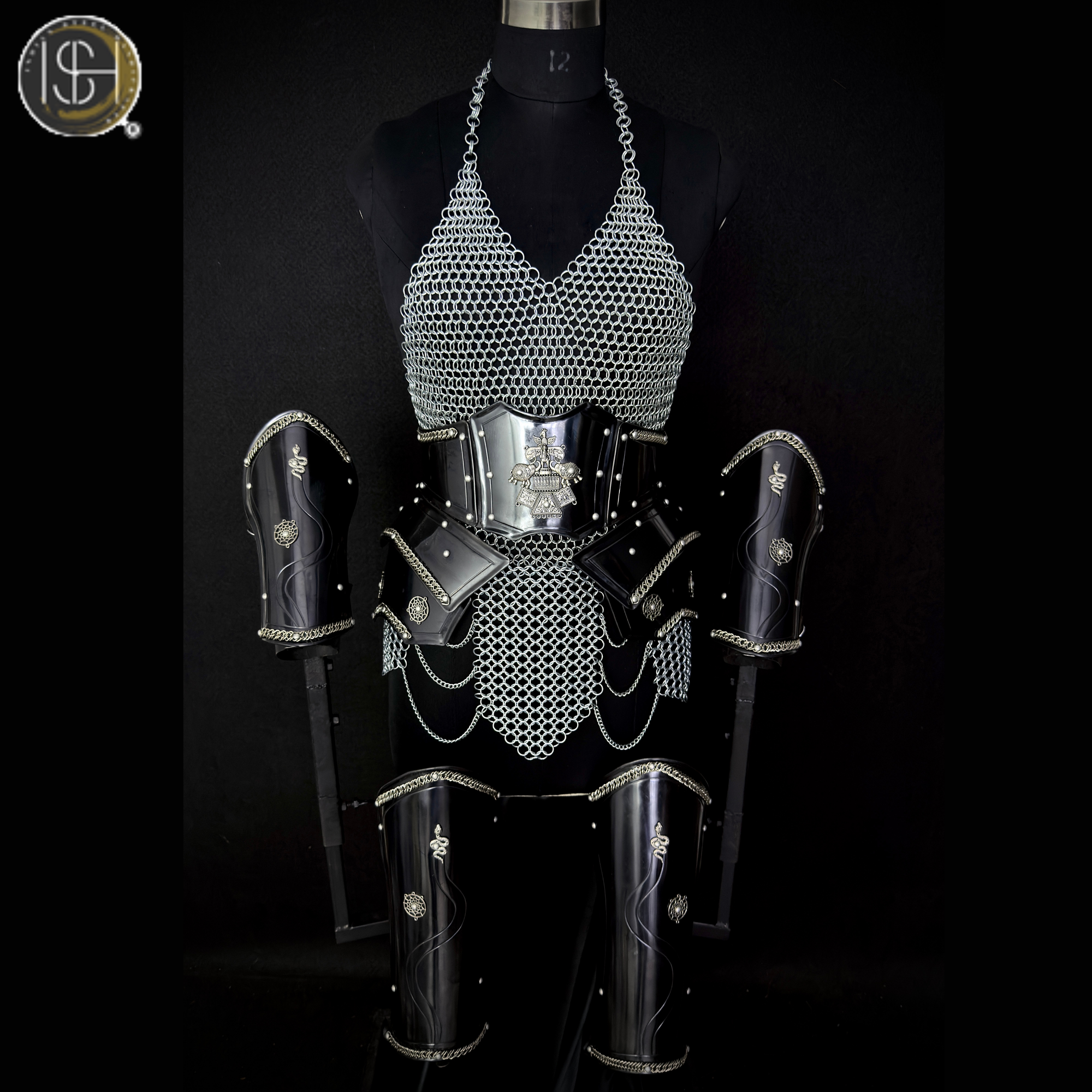 ⚔️ Black Steel Chainmail Armor for Women | Medieval Warrior Cuirass | Female Knight Costume | Renaissance Faire, LARP & Cosplay Armor