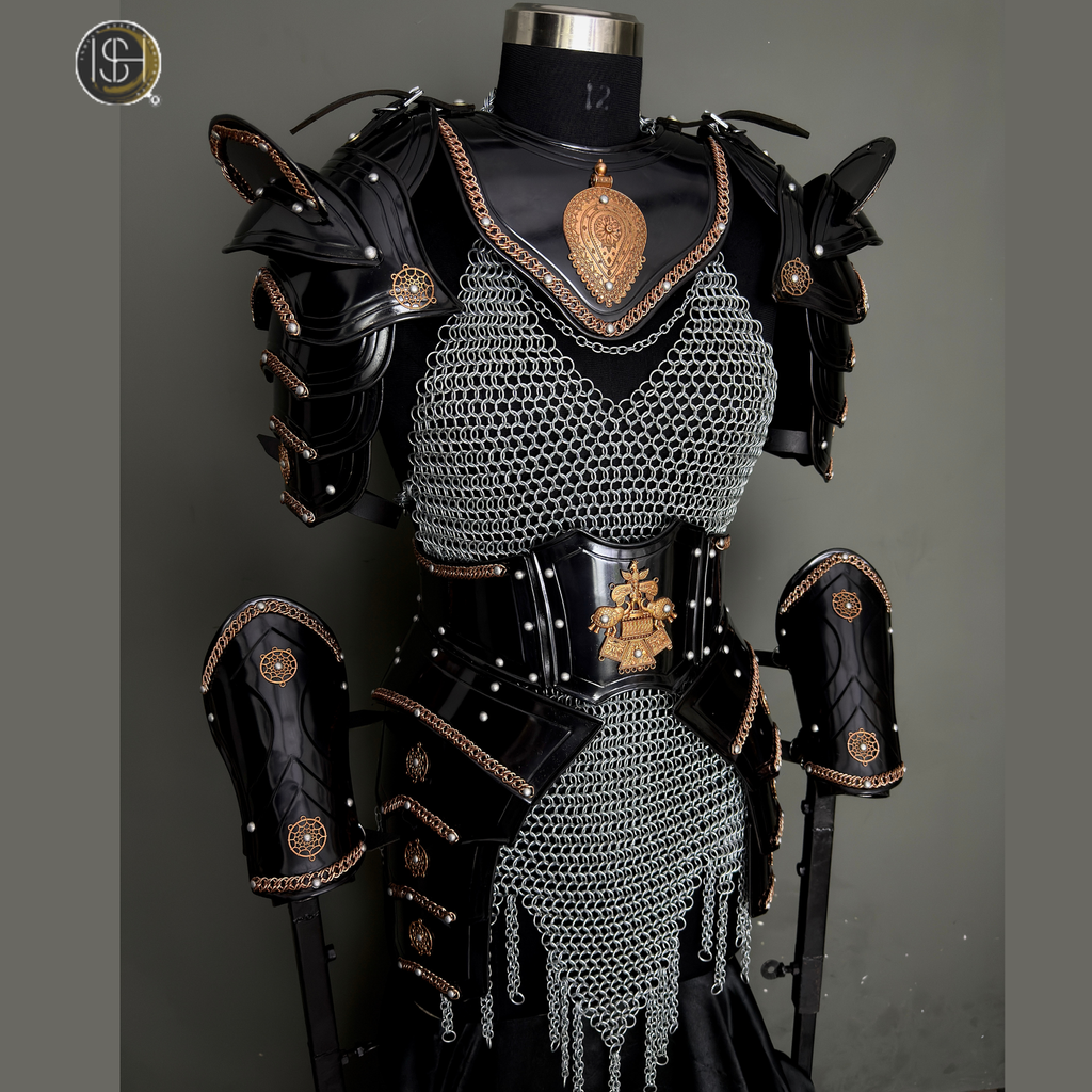 ⚔️ Black Steel Knight Armor Set 🛡️ Medieval Chainmail Cuirass for Women | Female Warrior Costume | Renaissance Faire & LARP Cosplay Armor