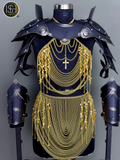 Knight Steel Armor Set – Medieval LARP Costume with Gold Chainmail Drape & Battle Ready Armor